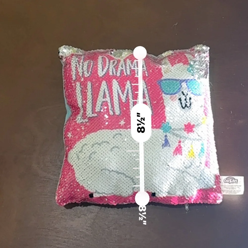 No Drama Llama Sequin Flip Pillow – Pink & Silver – 8.5” × 8.5” – Like New